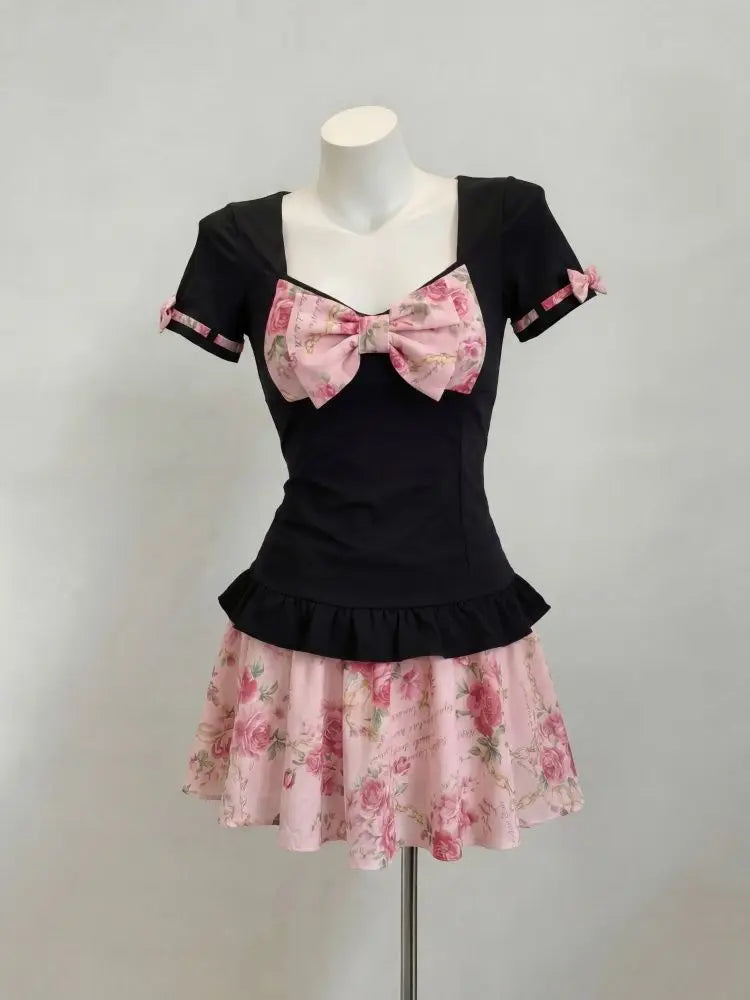 Bow Top + Short Skirt Set