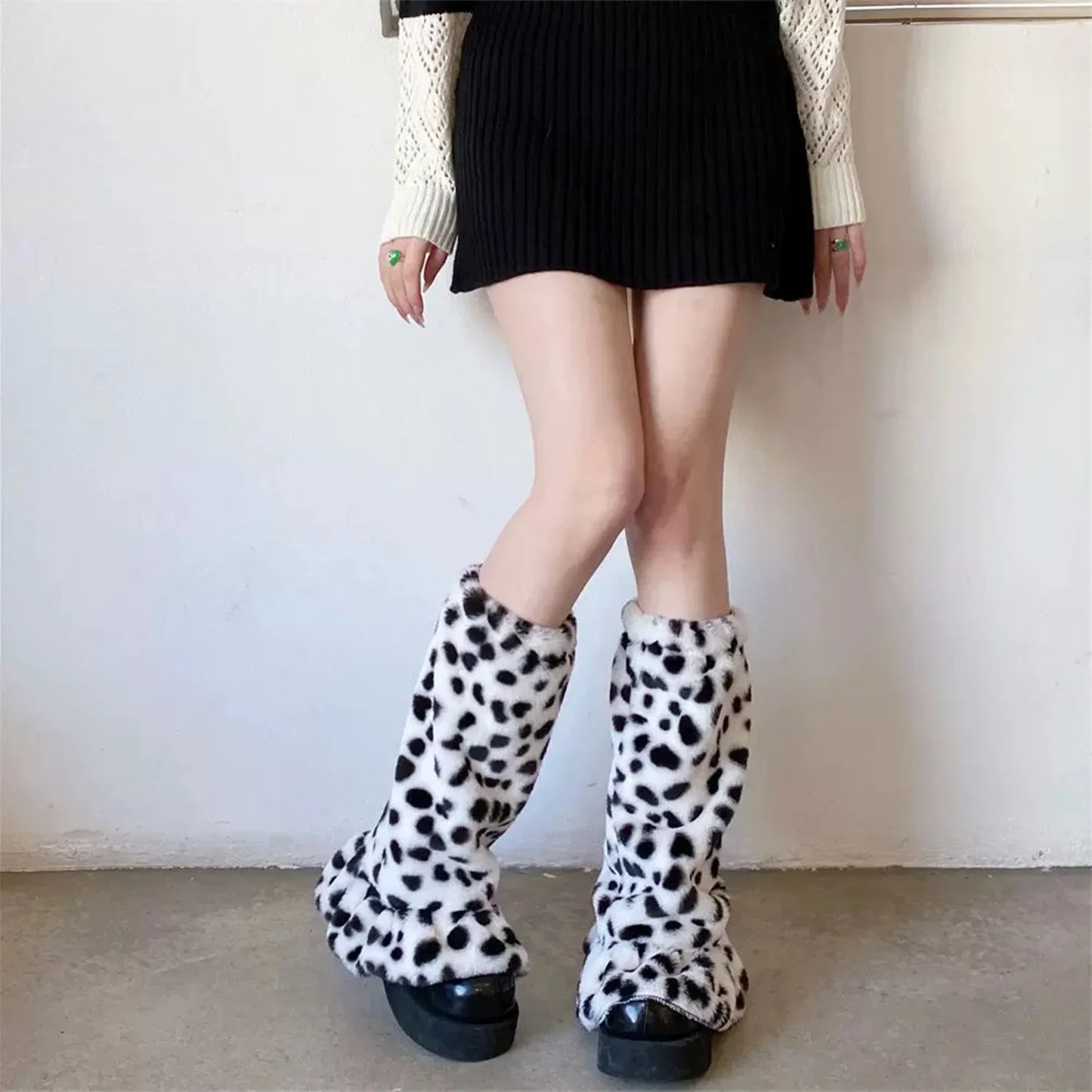 Leopard Fur Boot Socks for Women Y2K Plush Leg Warmers Thigh High Sexy Leg Covers Harajuku Boot Cuffs Socks Lolita Garter Socks