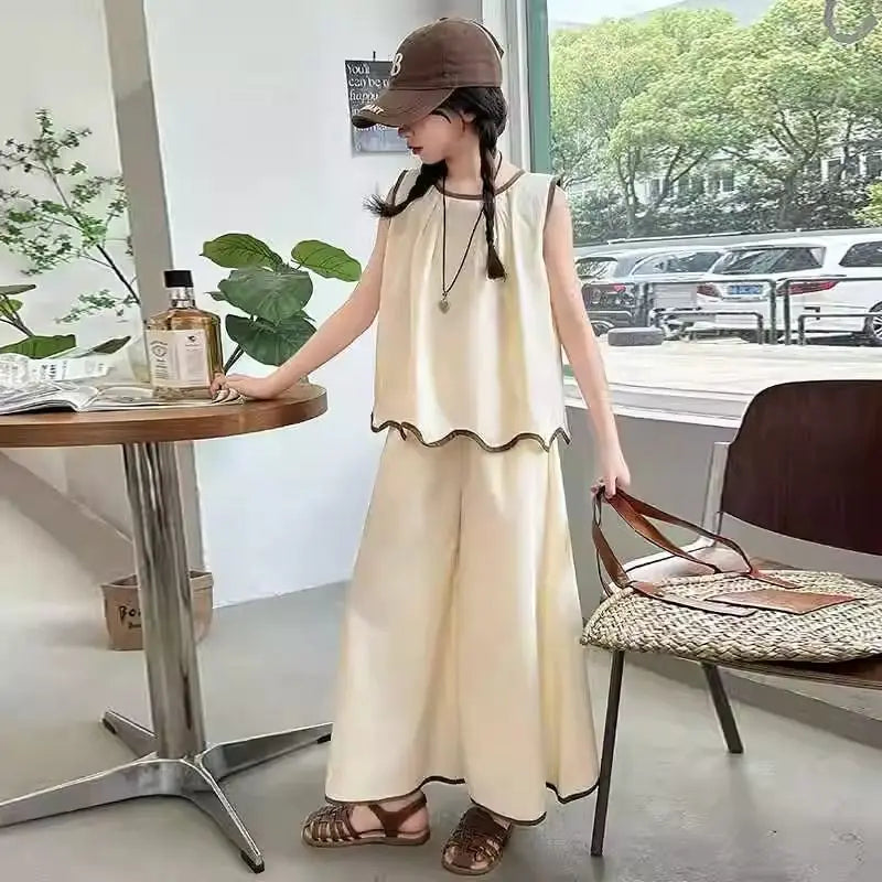 Irregular Sleeveless Top and Wide Leg Pants Set