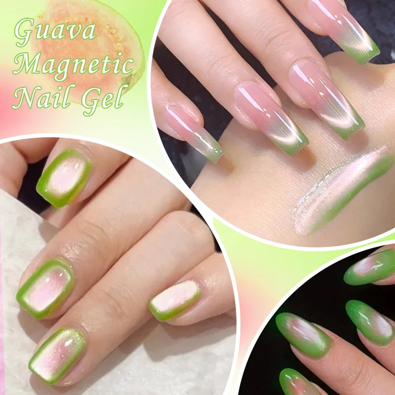MTSSII 7ml Guava Cat Magnetic Nail Gel Polish Soft Emerald Green Nail Art Varnishes Long Lasting UV/LED Manicure for Nails DIY