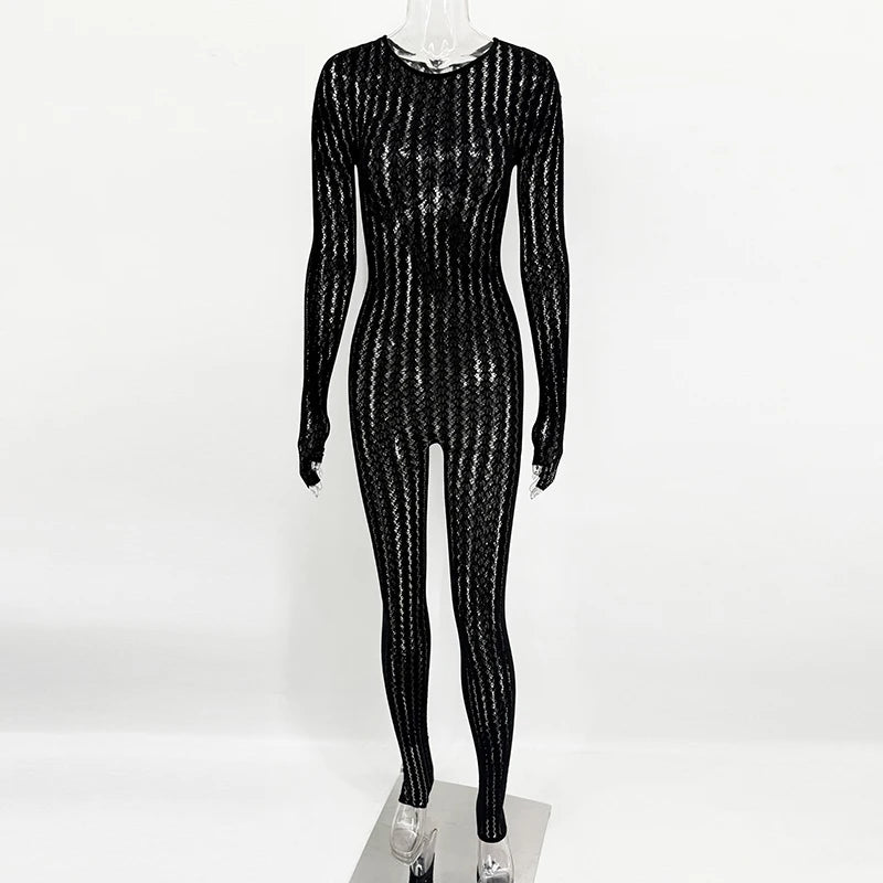 ブラックジャンプスーツ レディース セクシー フィッシュネット シースルー ロングロンパース 2026年 夏 レディース パンツ スキニー ロンパース ジャンプスーツ オーバーオール パンティーストッキング