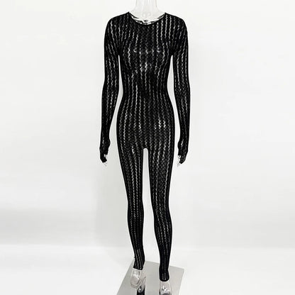 ブラックジャンプスーツ レディース セクシー フィッシュネット シースルー ロングロンパース 2026年 夏 レディース パンツ スキニー ロンパース ジャンプスーツ オーバーオール パンティーストッキング