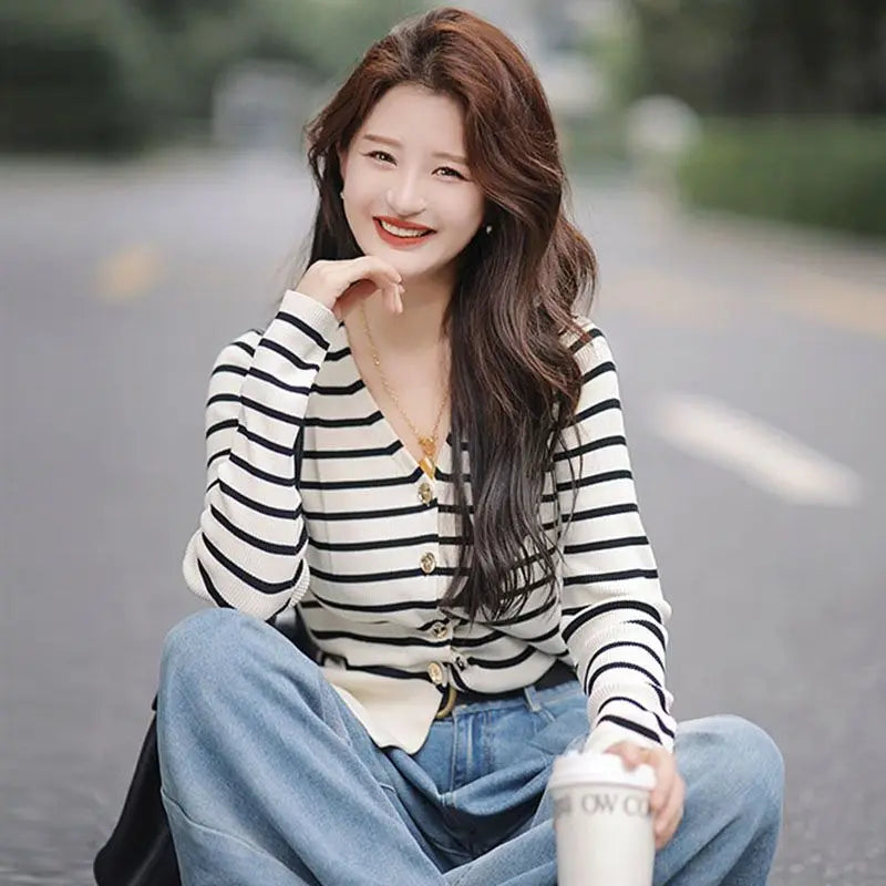 Striped Short Knitted Cardigan