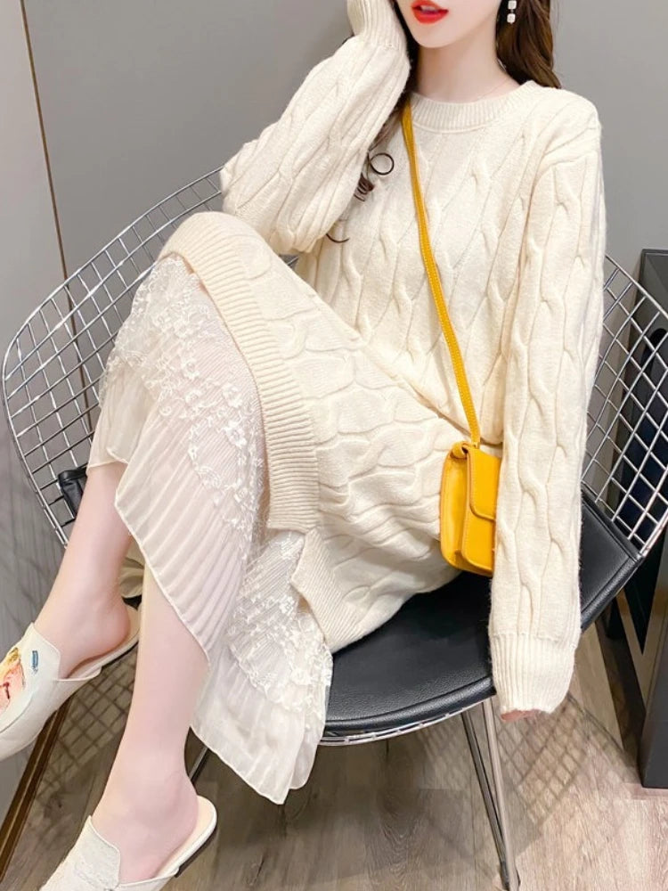 Round Neck Knitted Sweater Dress