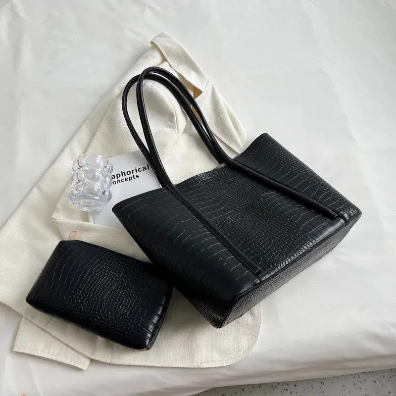 Crocodile Pattern Bag Set 2-IN-1 Large Capacity Shopping Tote