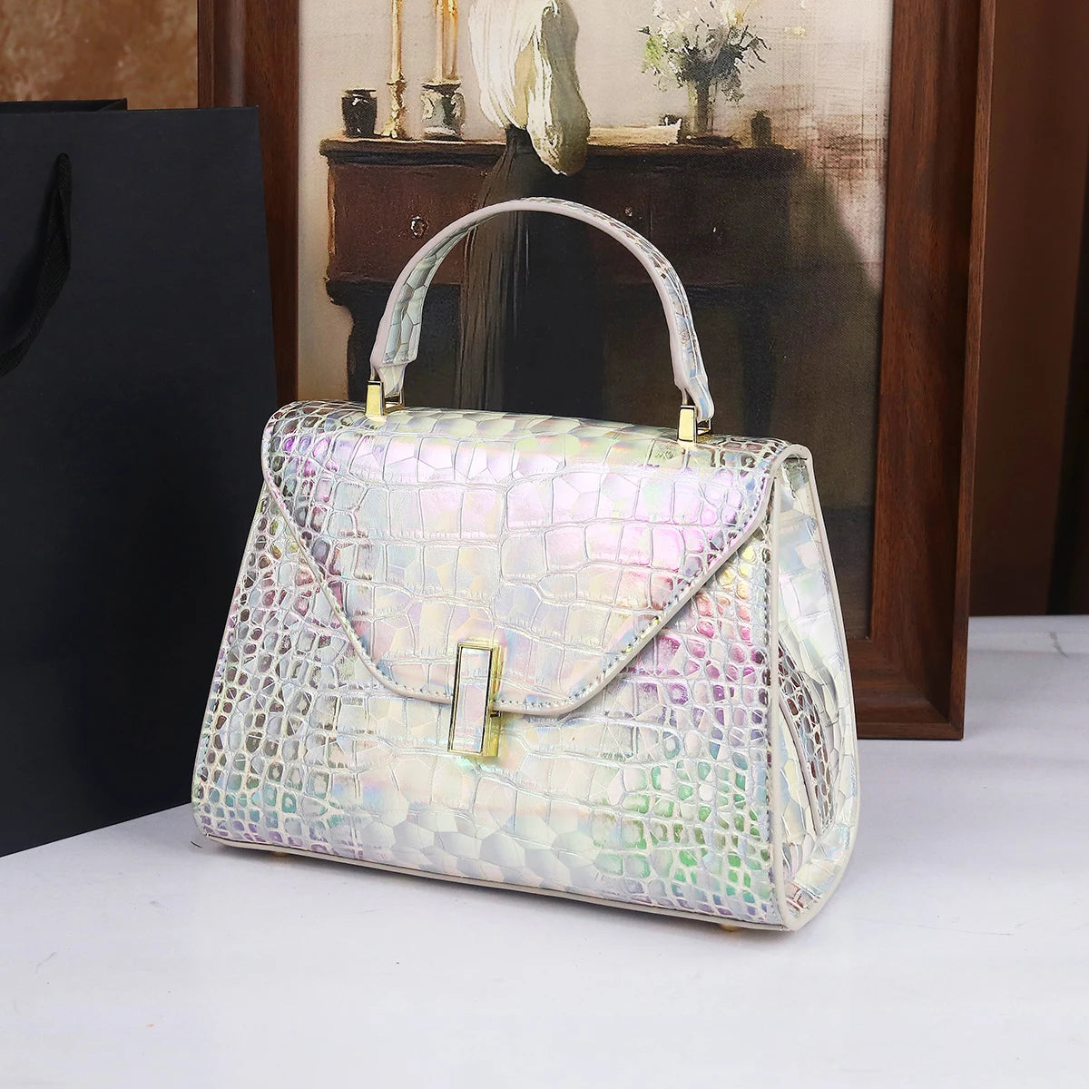 Crocodile Pattern Gradient Color Handbag
