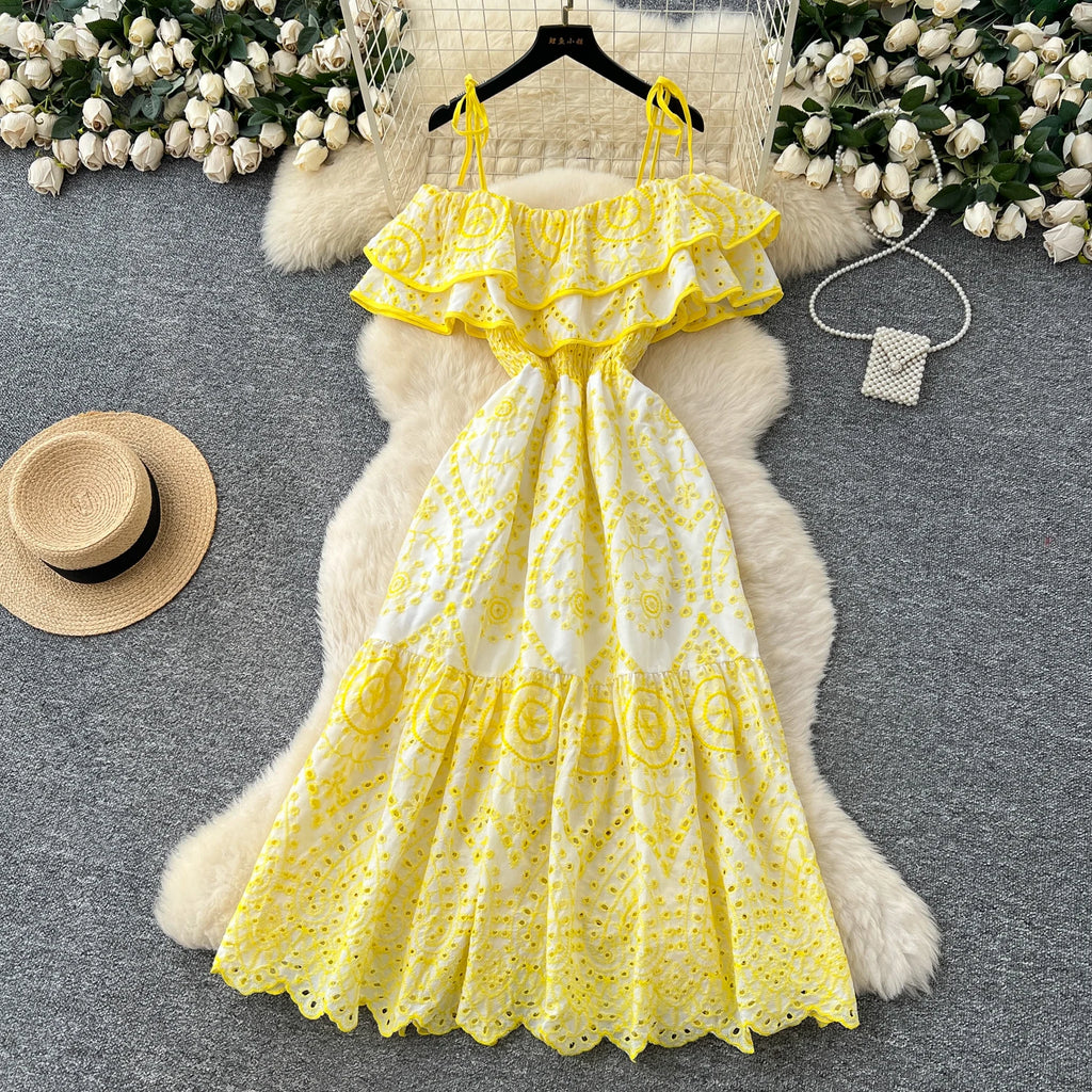 Eyelet Lace Ruffle Midi Dress