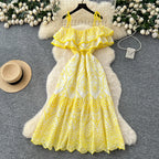 Eyelet Lace Ruffle Midi Dress
