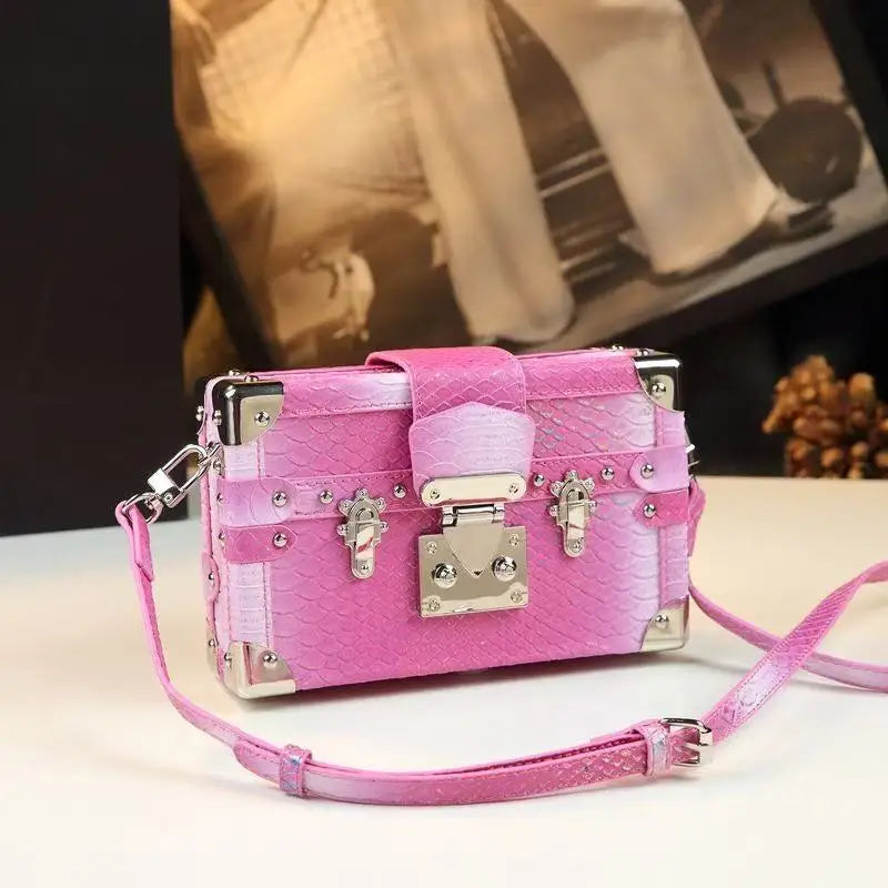 Leather Crocodile Pattern Box Shoulder Crossbody Bag