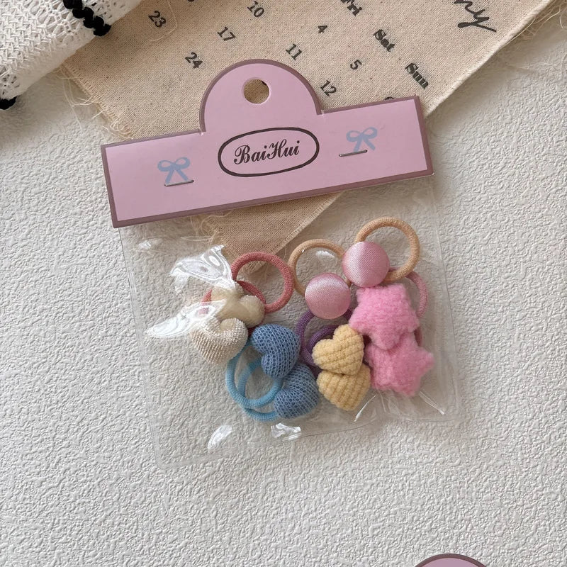 10PCS Korean Fashion Baby Girls Hair Ties Lovely Stars/Heart Girls Elastic Hair Bands Hair Accessories Baby Thumb Headwears Rope