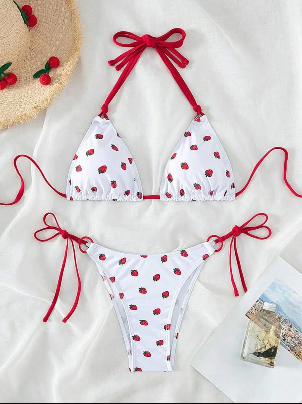 Strawberry Print Halter String Micro Bikini