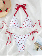 Strawberry Print Halter String Micro Bikini