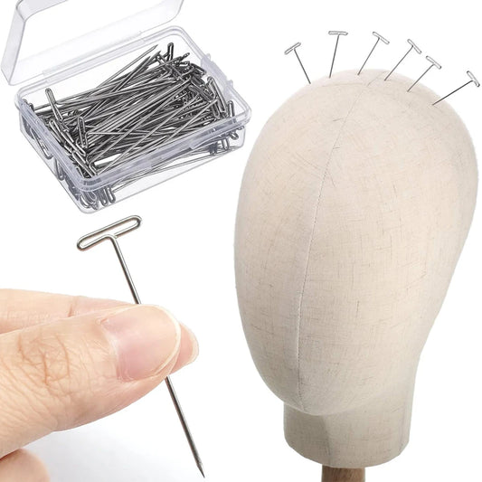 100pcs Long T pins Silver Wig Pins for Wigs Making/Display On Mannequin Canvas Head 38/51mm T pins needle Salon Styling Tools ﻿