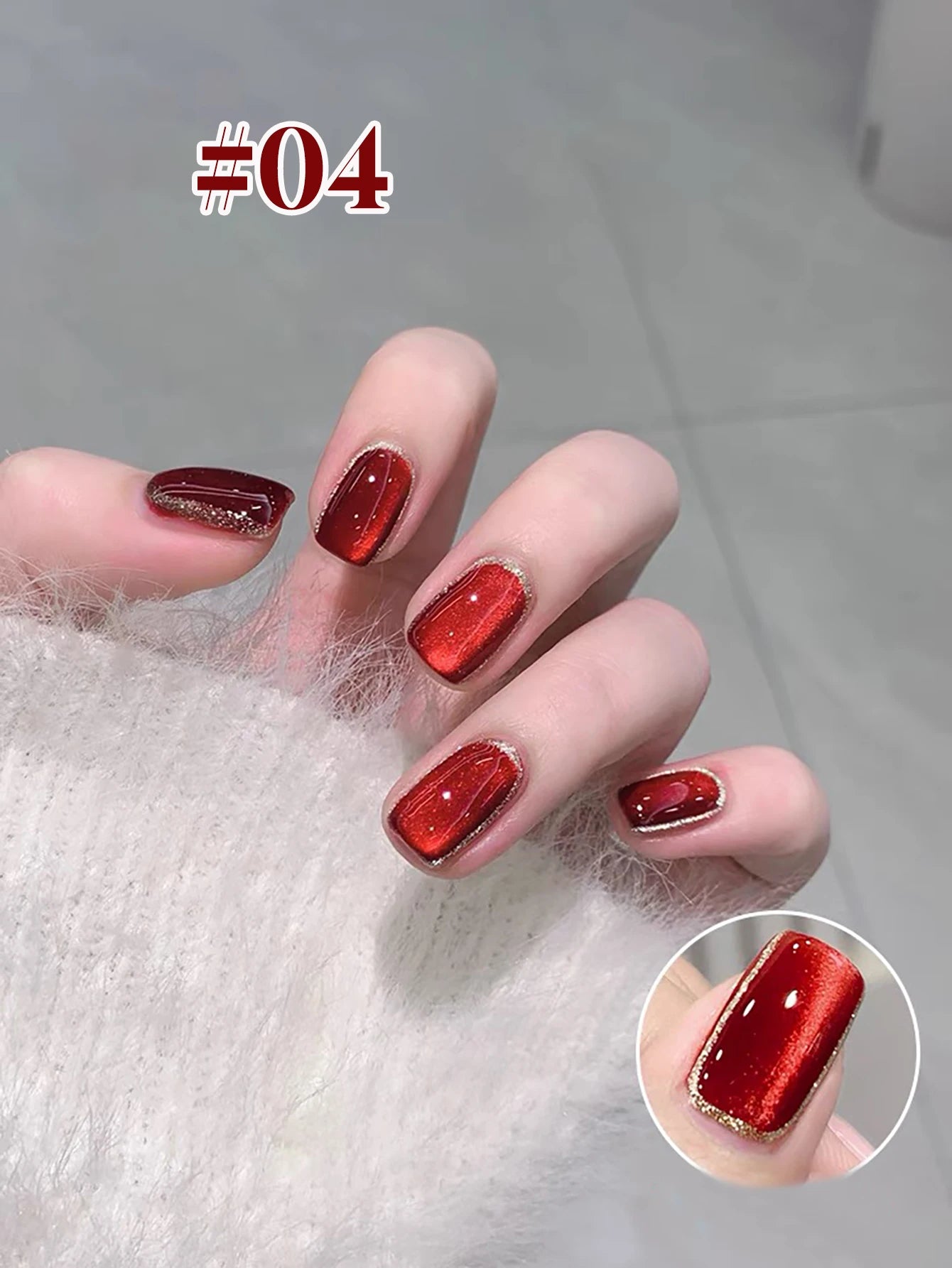 10ML 1-8PCS Red Cat Eye Nail Polish Red Nails 2026 New Cherry Wine Deep Red Glass Bead Magnet Cat Eye Spear Crystal Gel