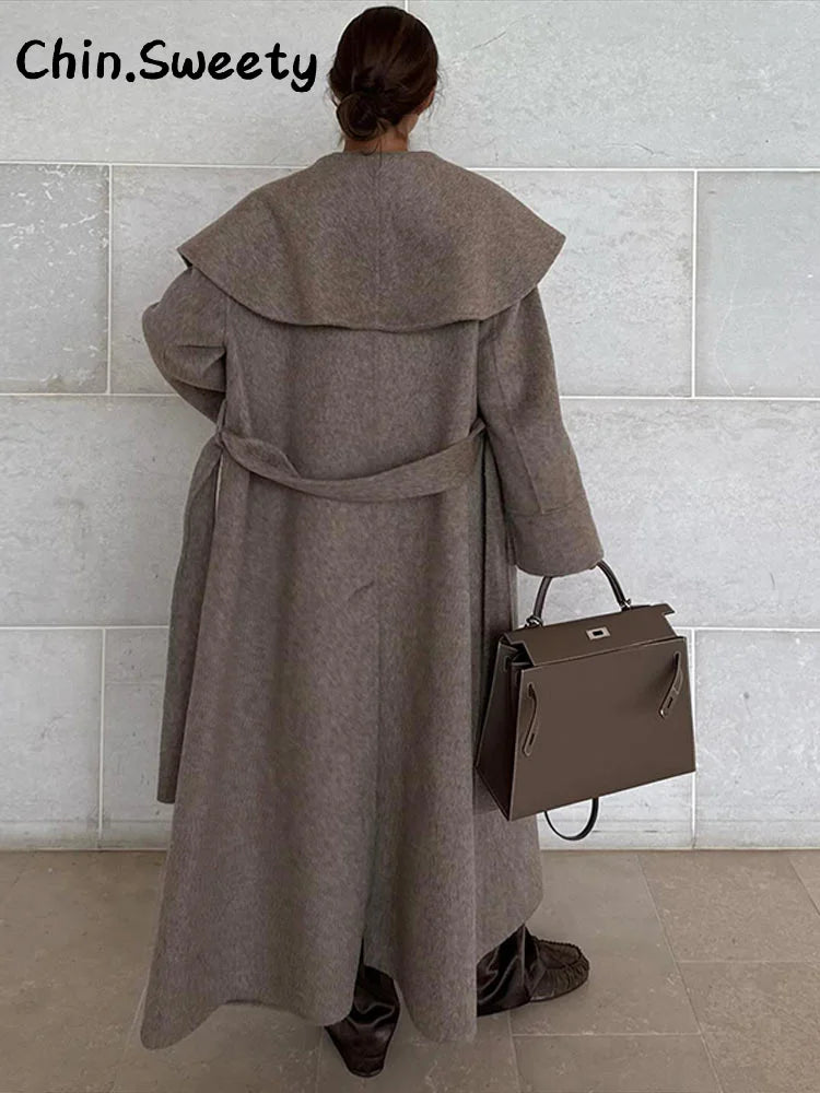 Shawl Collar Woolen Coat With Belt