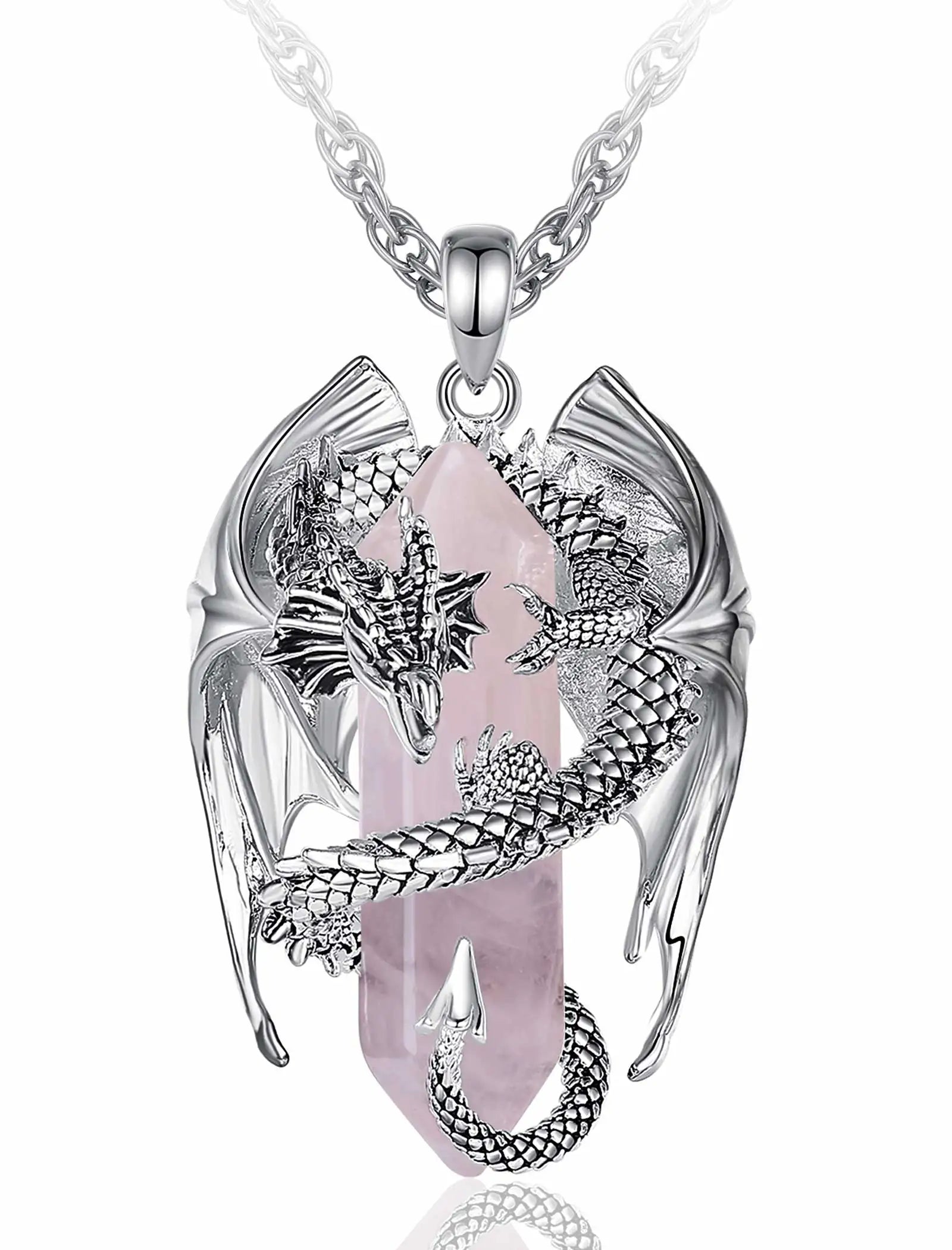Dragon Twining Hexagonal Rose Quartz Prismatic Necklace