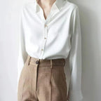 Metallic Buttons V-Collar Long-Sleeved Blouse