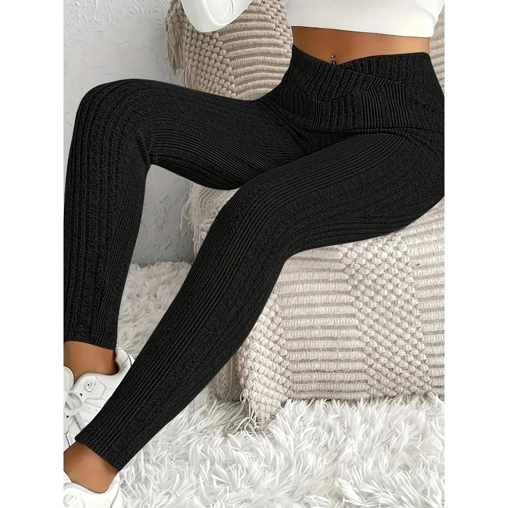 Solid Color Striped Leggings