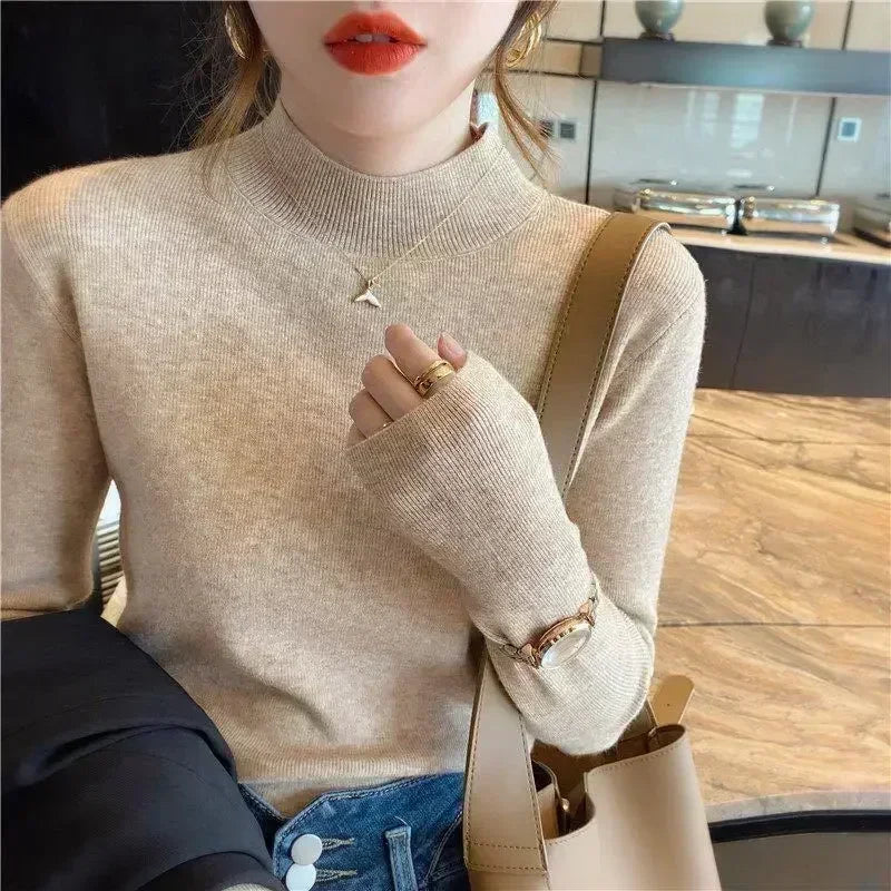 Solid Color Turtleneck Knitted Sweater