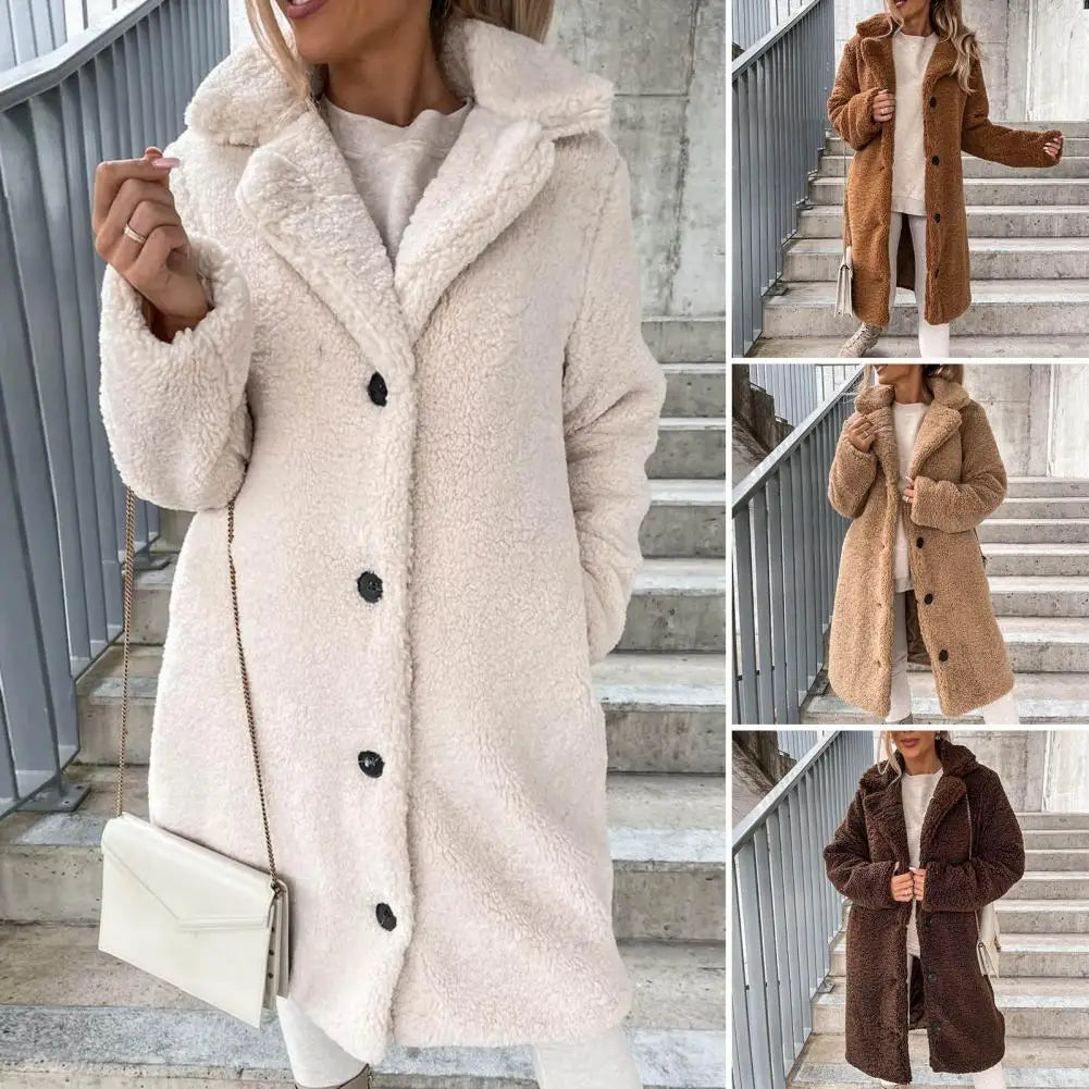 Plush Fleece Lapel Jacket with Buttons