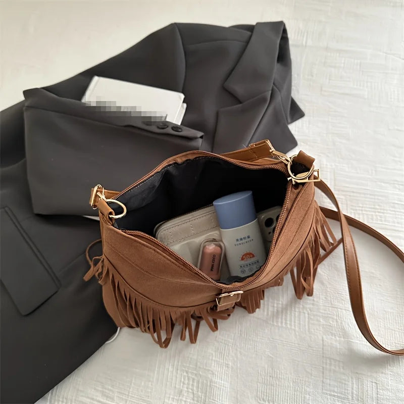 Tassel Suede Crossbody Bag