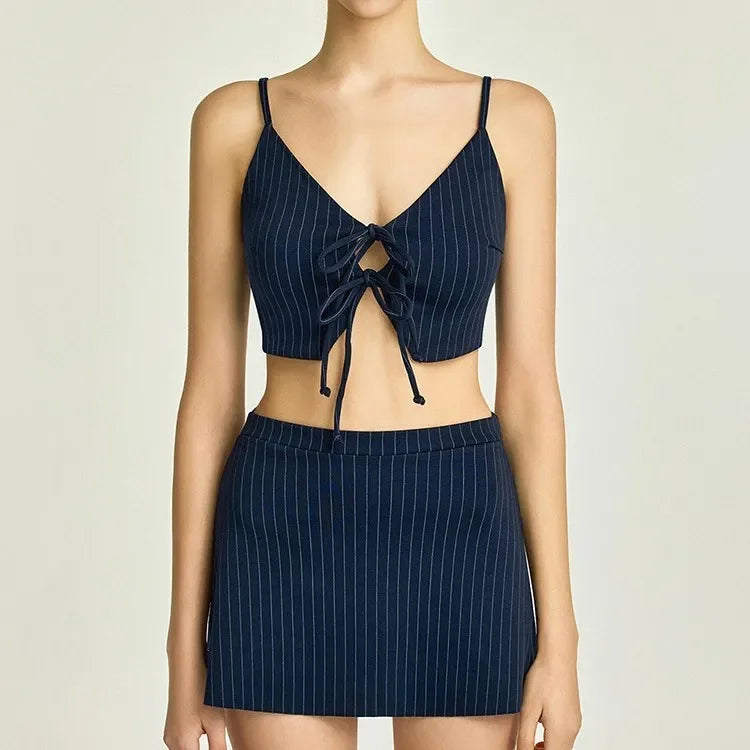 Pinstripe Crop Top and Mini Skirt Set