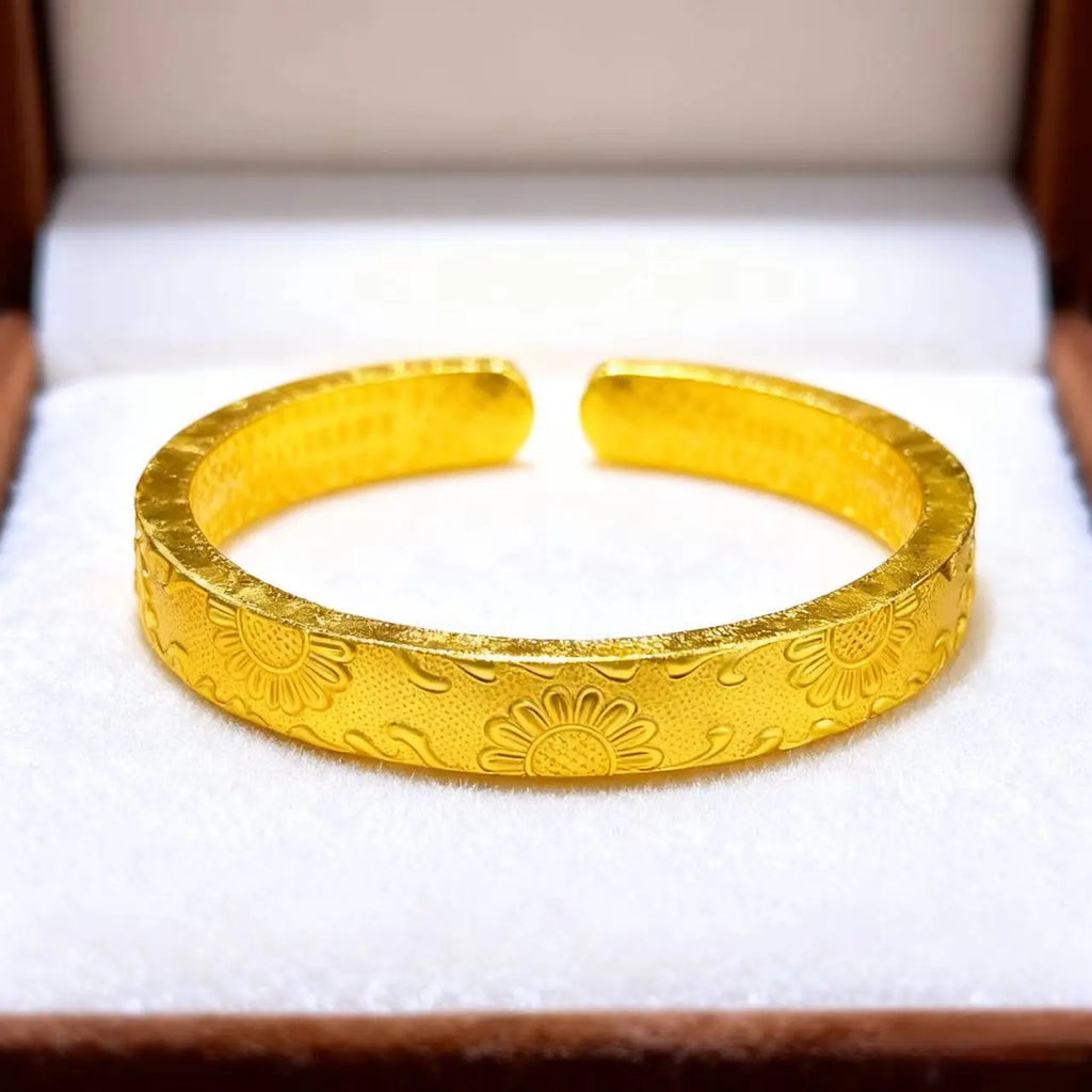 Sunflower Open Bangle 24K Gold AU999