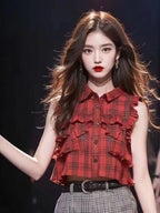 Plaid Ruffles Patchwork Crop Top
