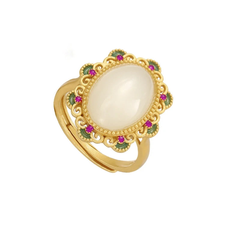 Hetian Jade Flower Ring