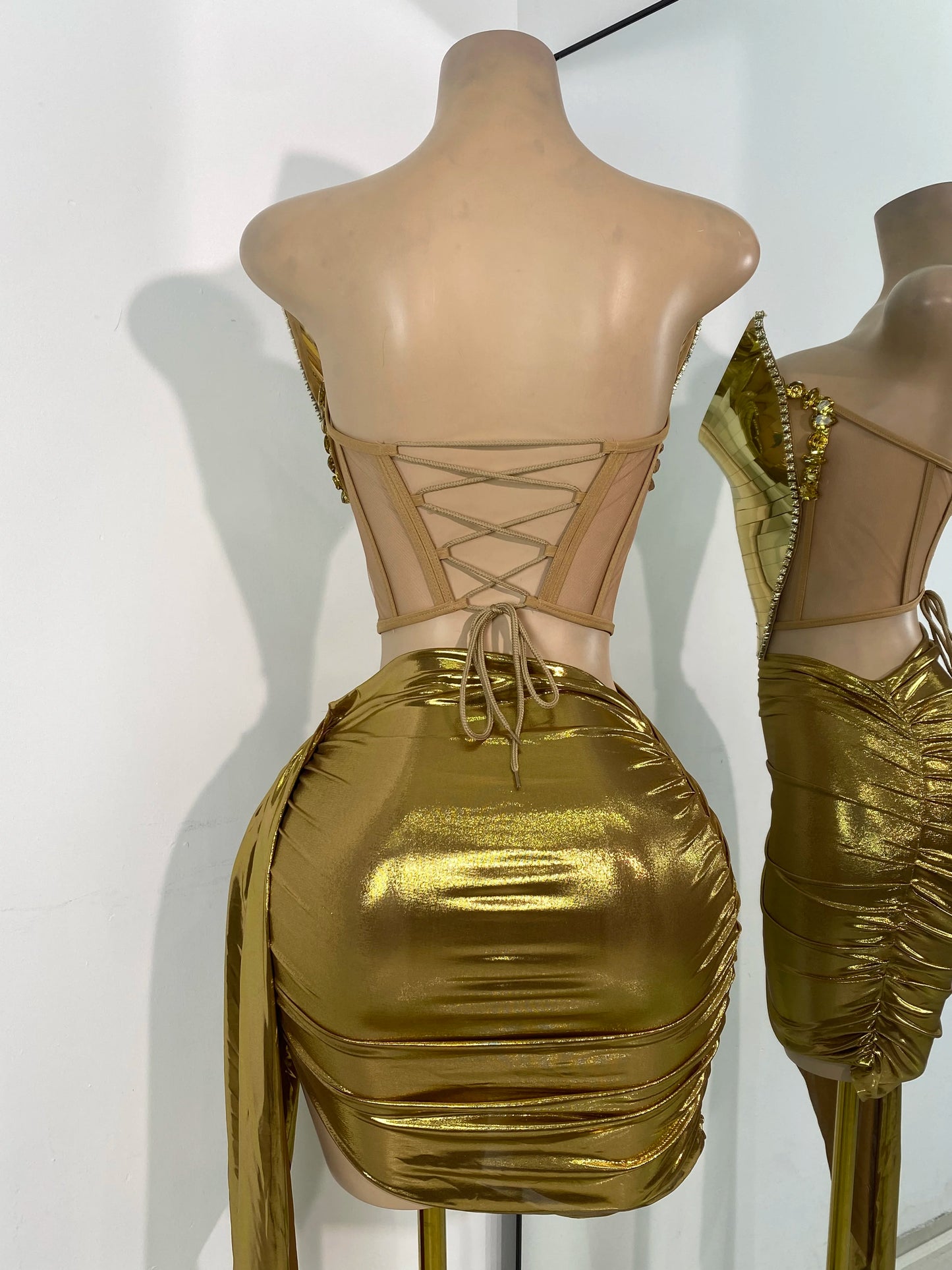 Sparkly Diamonds Silver Gold Two Pieces Backless Dress