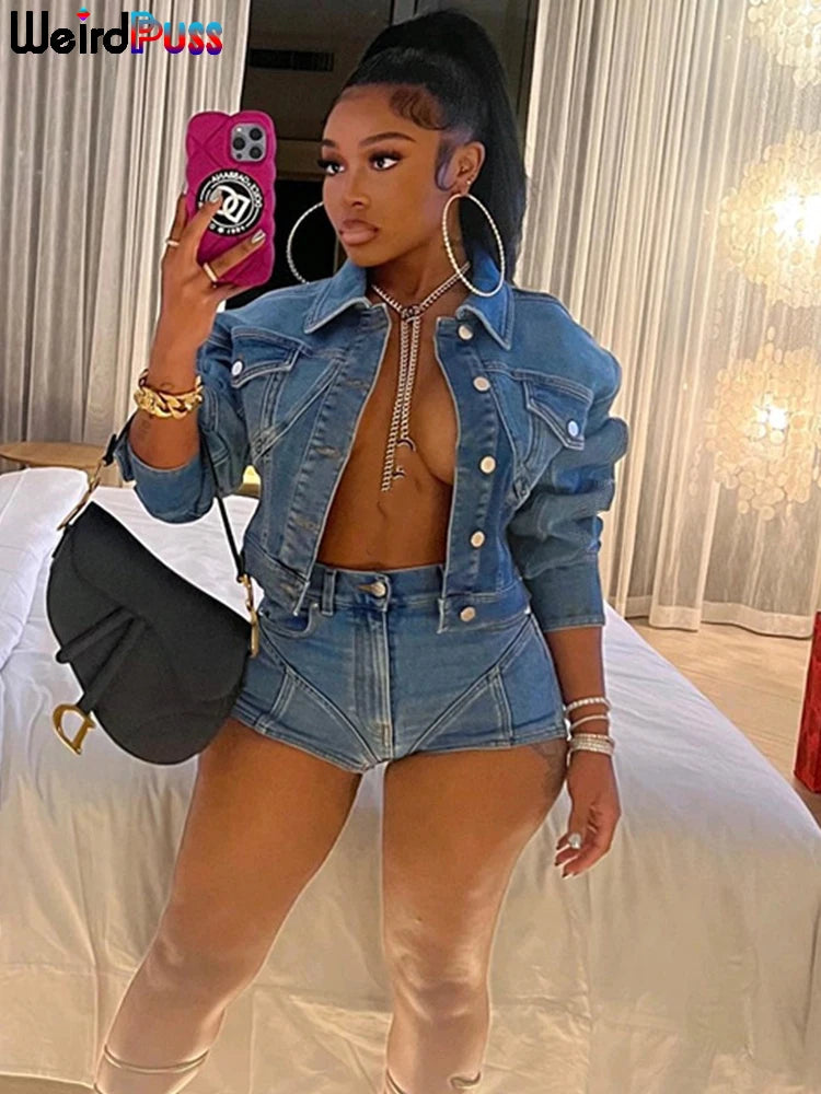 Weird Puss Denim 2 Piece Set