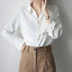 Metallic Buttons V-Collar Long-Sleeved Blouse