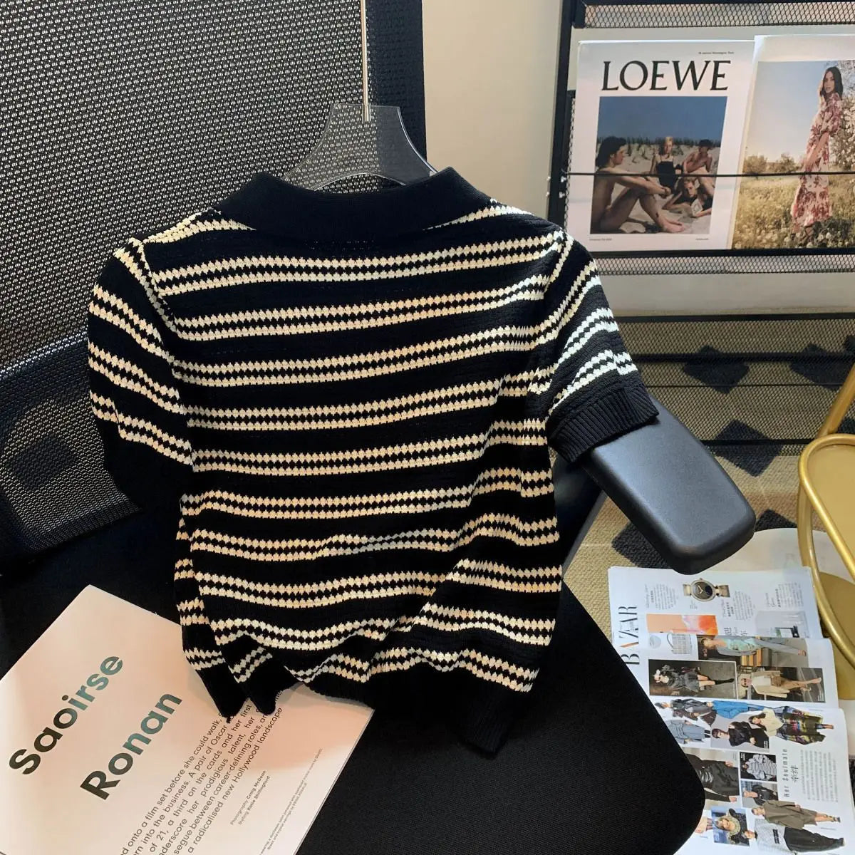 Knitted Stripe Polo