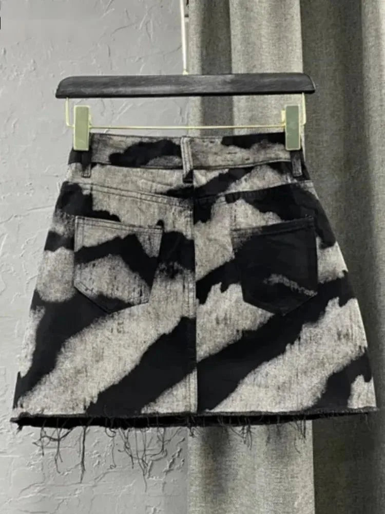 Tie Dye Printing Denim Mini Skirt