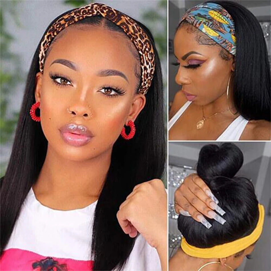Headband Human Hair Straight Wig