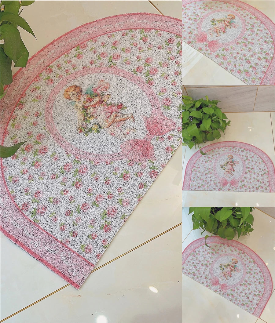 Oval Pink Rose and Cherub Mat