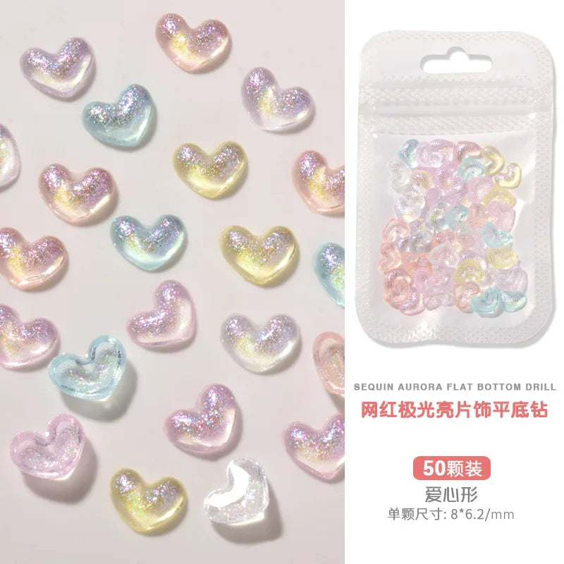 50PCS Aurora Acrylic 3D Nail Art Bow Charm For Nails Decoration Design Kawaii Manicure Accessories Bow-knot DIY Craft Supplies