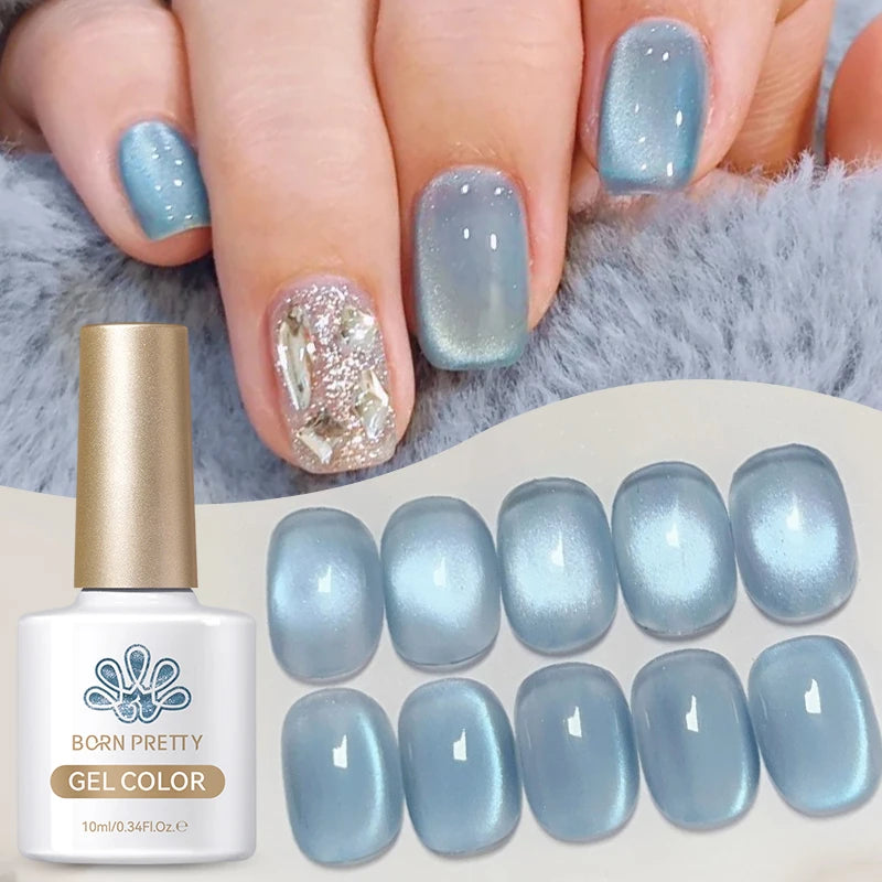 BORN PRETTY 10ml Blue Color Jelly Water Cat Magnetic Gel Ultra Shine Semi Permanent Soak Off UV Gel Nail Art Varnish