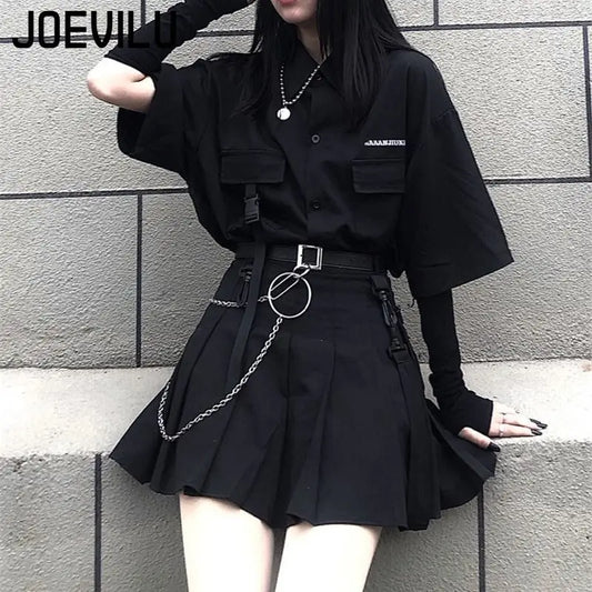 Loose Shirt Pleated Mini Skirt Set
