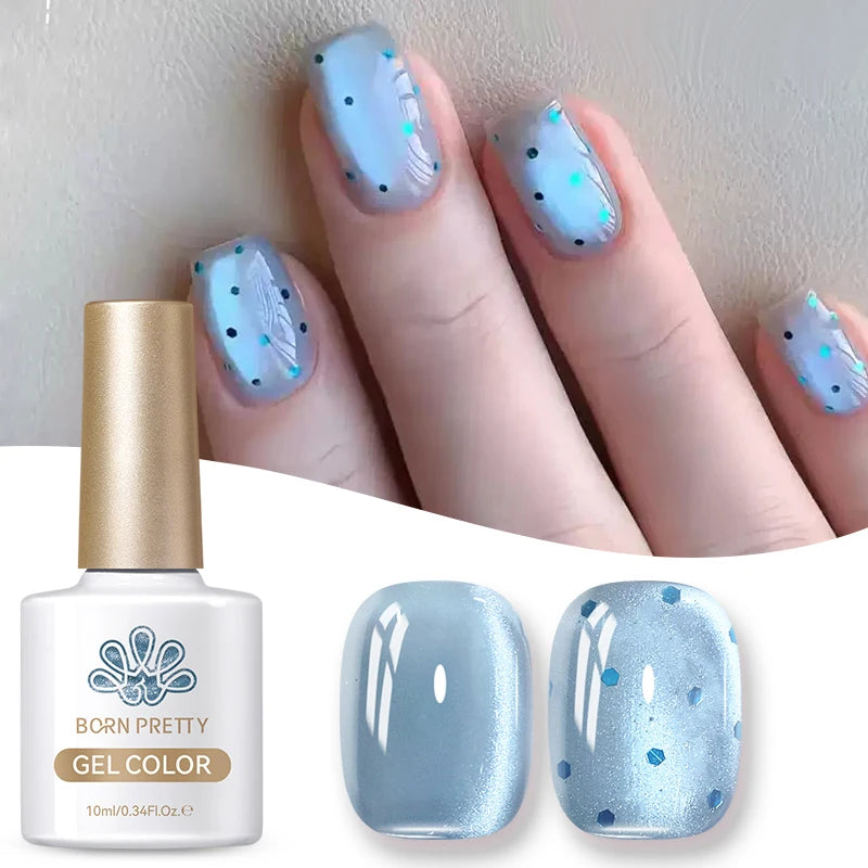 BORN PRETTY 10ml Blue Color Jelly Water Cat Magnetic Gel Ultra Shine Semi Permanent Soak Off UV Gel Nail Art Varnish
