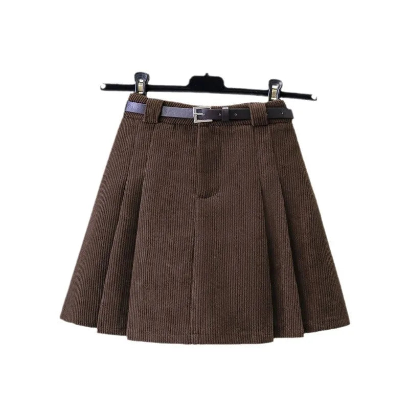 High Waist Corduroy A-Line Mini Skirt
