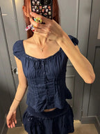 Folds Lace-up Blouse