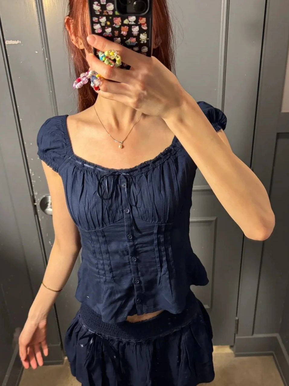 Folds Lace-up Blouse