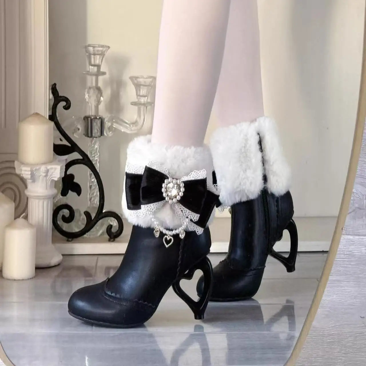 Bow Heart-shaped with Pearl Jewelry Boots