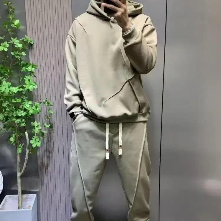 Solid Hooded Sweatshirt Sweatpants Set