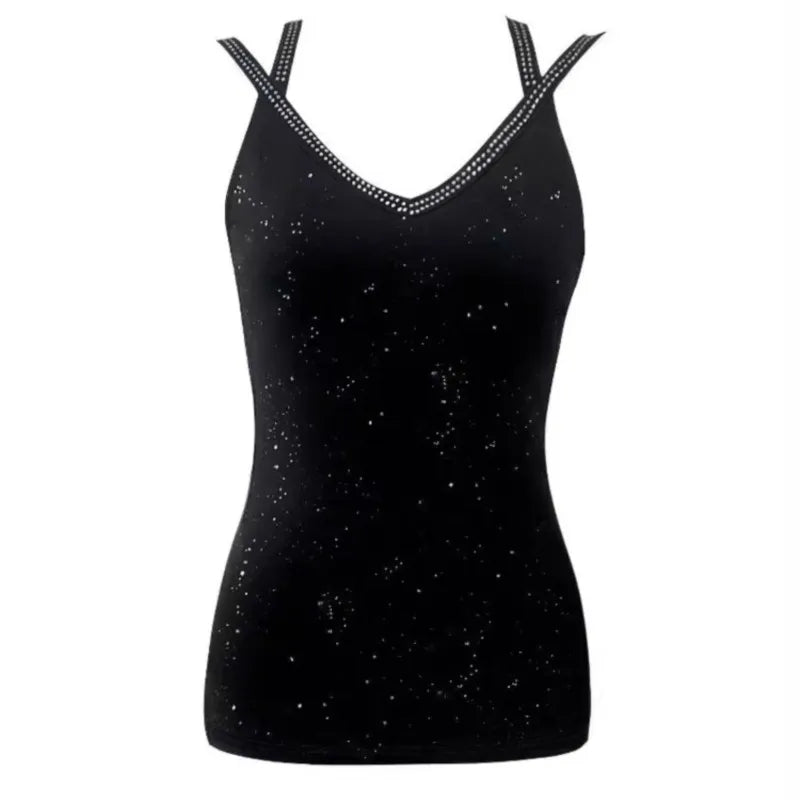Glitter Rhinestone V-Neck Cami