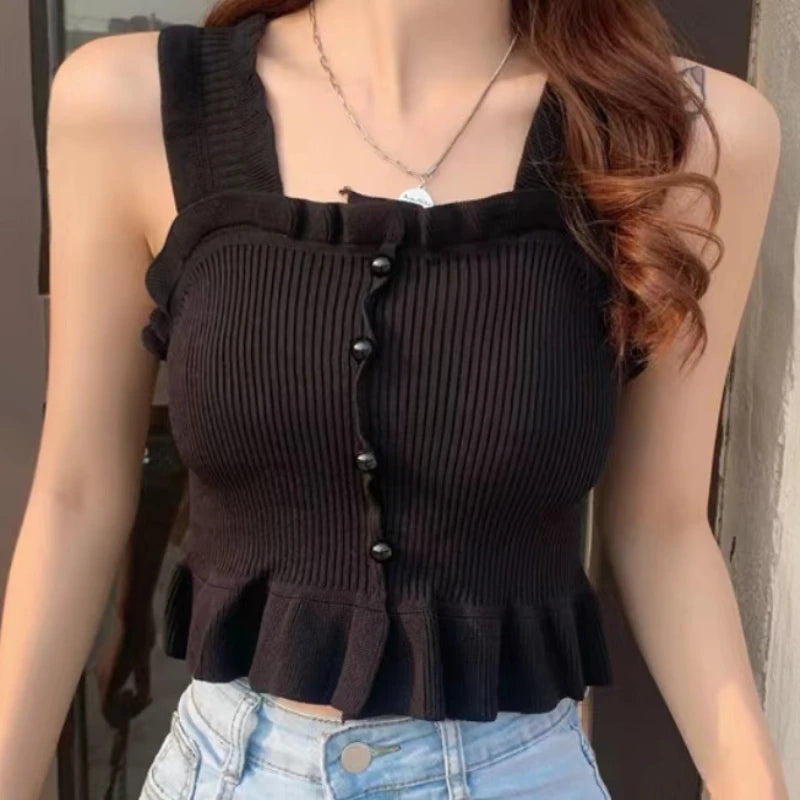 ITOOLIN Buttons Cropped T-Shirt