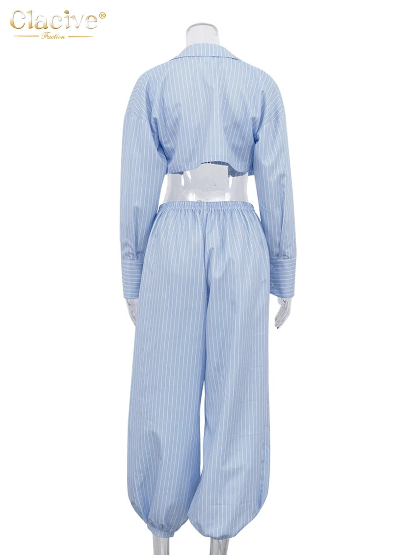 Clacive Loose Stripe Print Women 3 Pieces Set