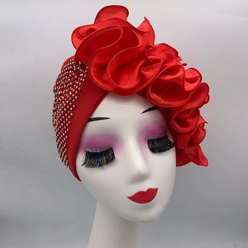 Full Body Rhinestones Mesh Women's Turban Cap Cross Twist Female Headscarf Bonnet African Head Wraps Lady Headwear Indian Hat