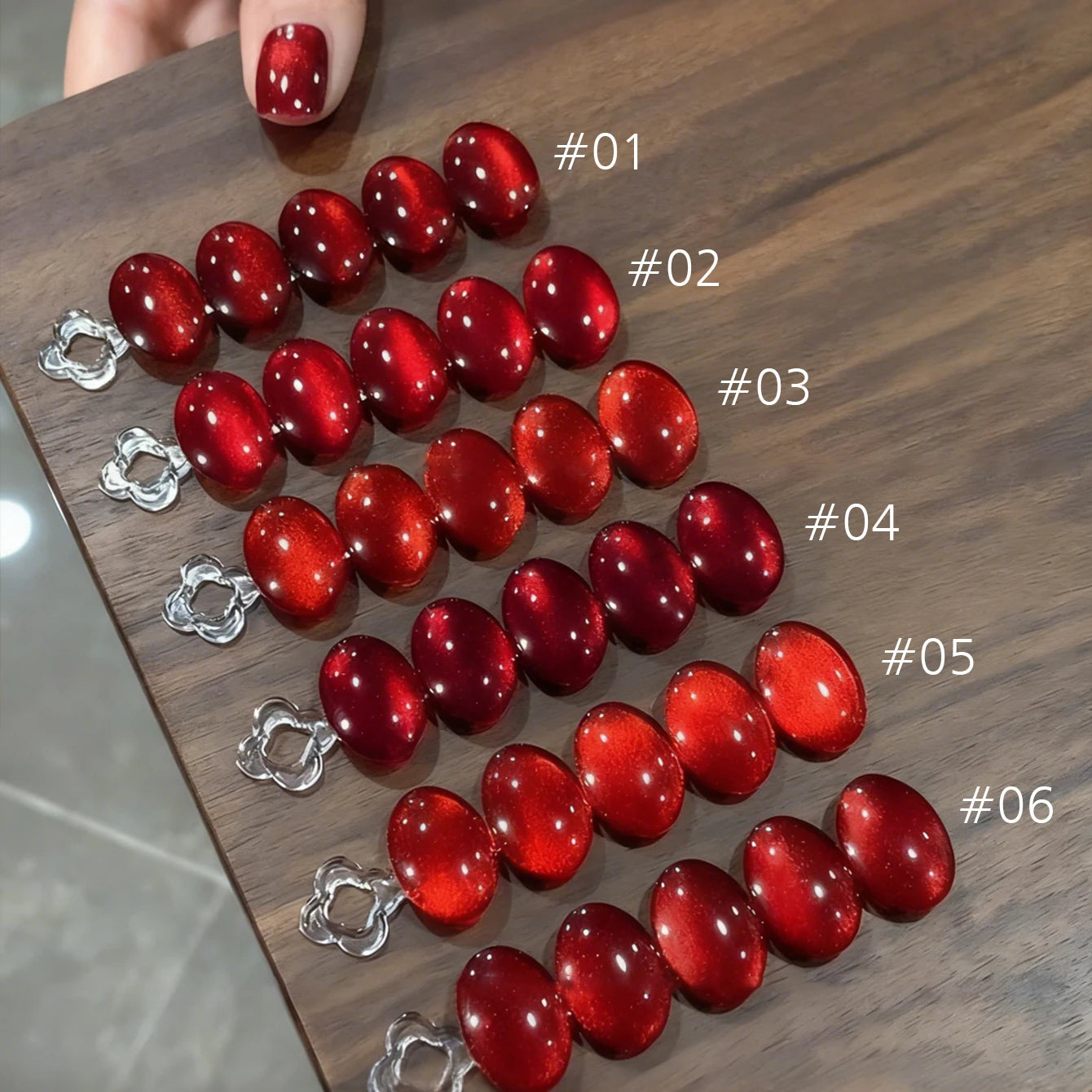 10ML 1-8PCS Red Cat Eye Nail Polish Red Nails 2026 New Cherry Wine Deep Red Glass Bead Magnet Cat Eye Spear Crystal Gel